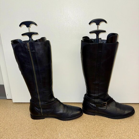 Cole Haan Size 9B Black Leather Full-Zip Calf-High Boots - Picture 1 of 6
